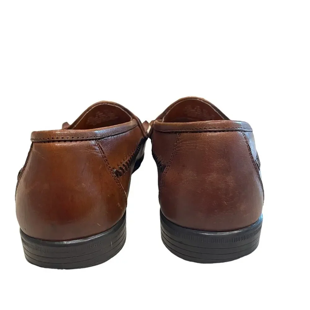 Hush Puppies Brown Leather San Remo Woven Tasseled Slip on Dress Shoes Size 9.5M